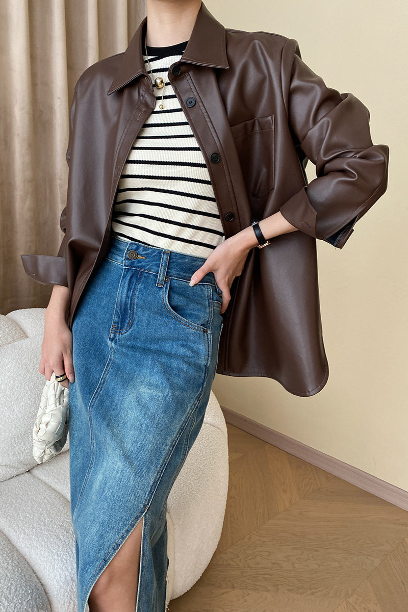 Modern Silhouette Sleek Faux Leather Jacket