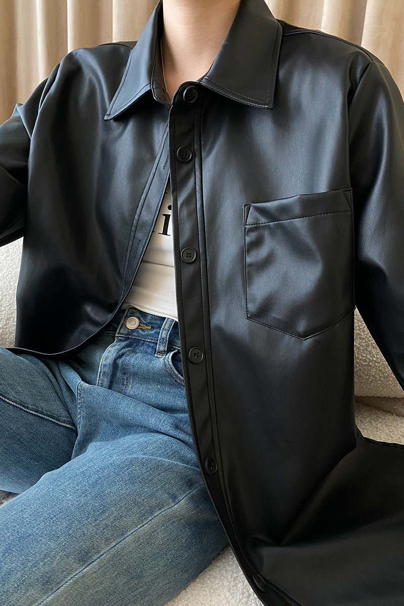 Modern Silhouette Sleek Faux Leather Jacket