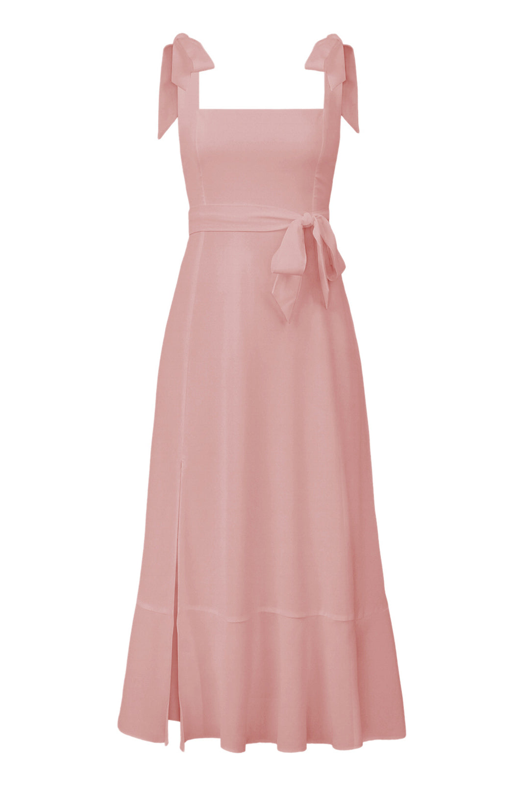 Hellgrünes, altrosa High-End-Kleid mit eckigem Ausschnitt und Schlitz