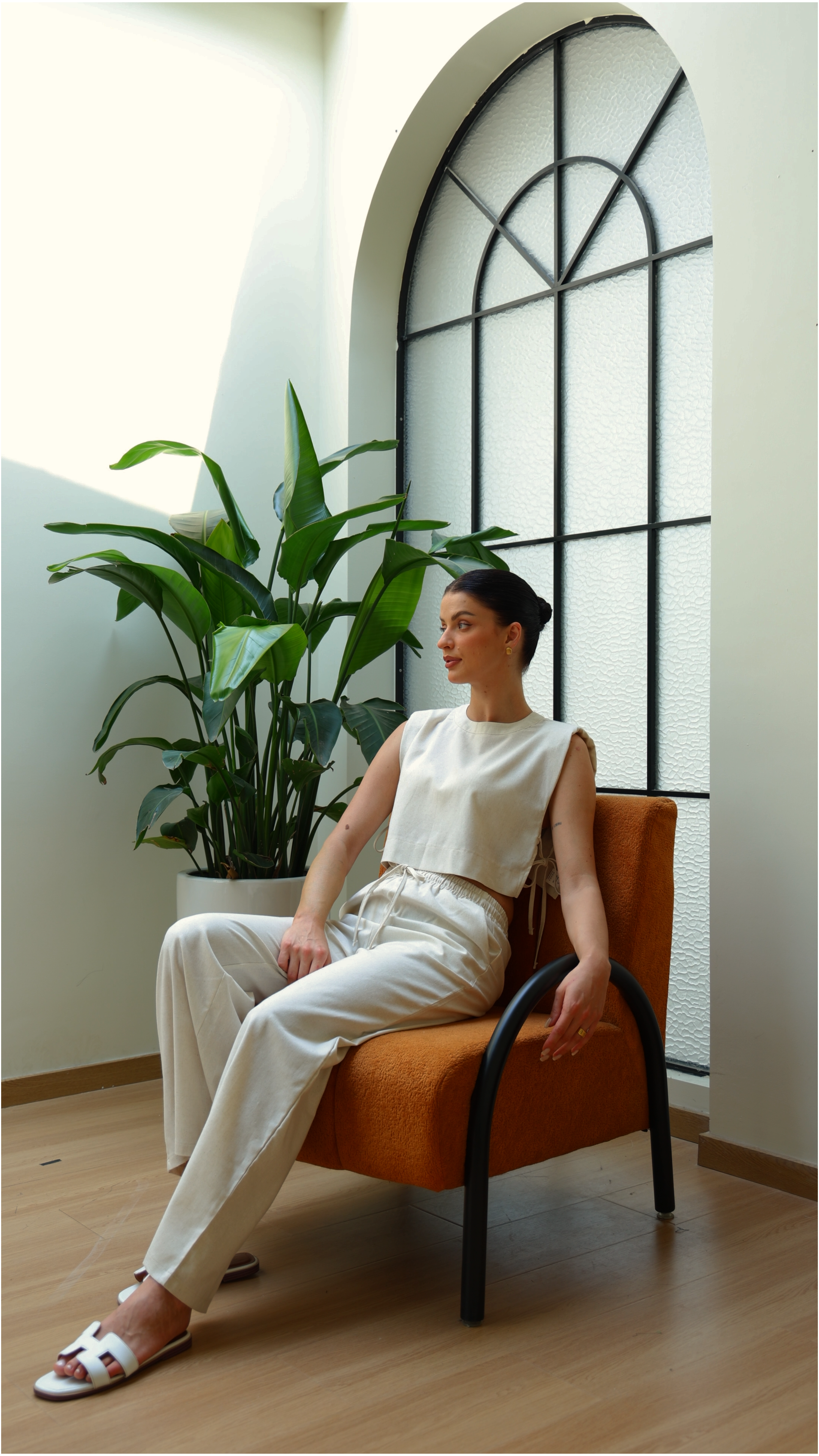 Beige Chic Casual Crop Top and Wide Leg Pants
