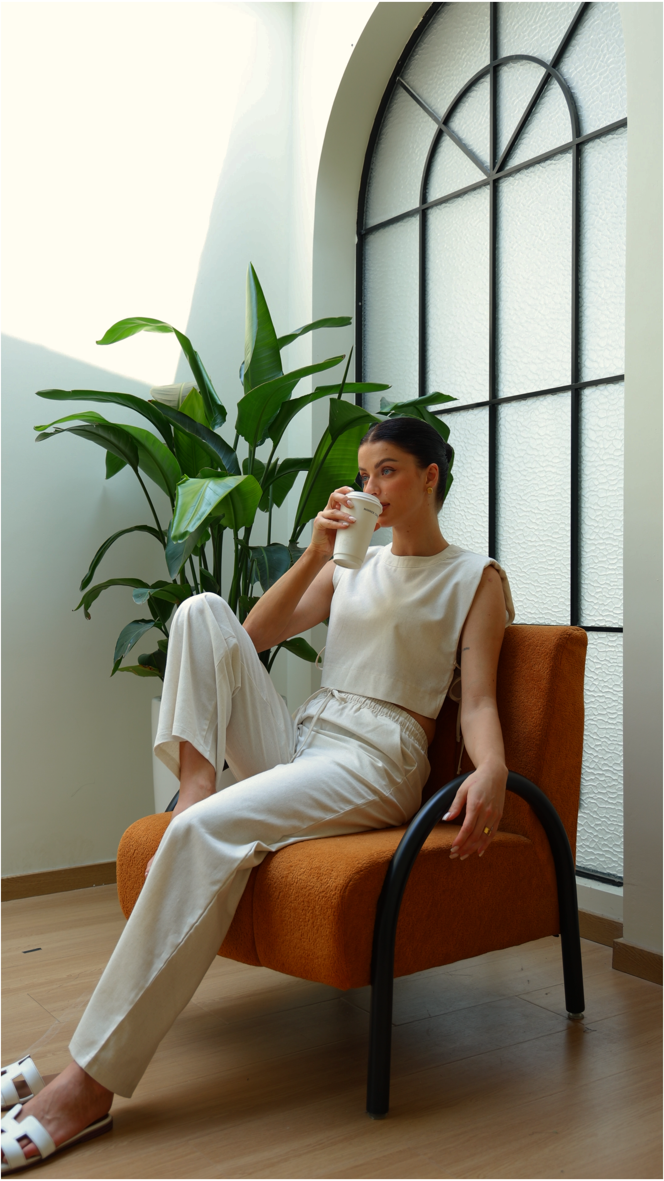 Beige Chic Casual Crop Top and Wide Leg Pants