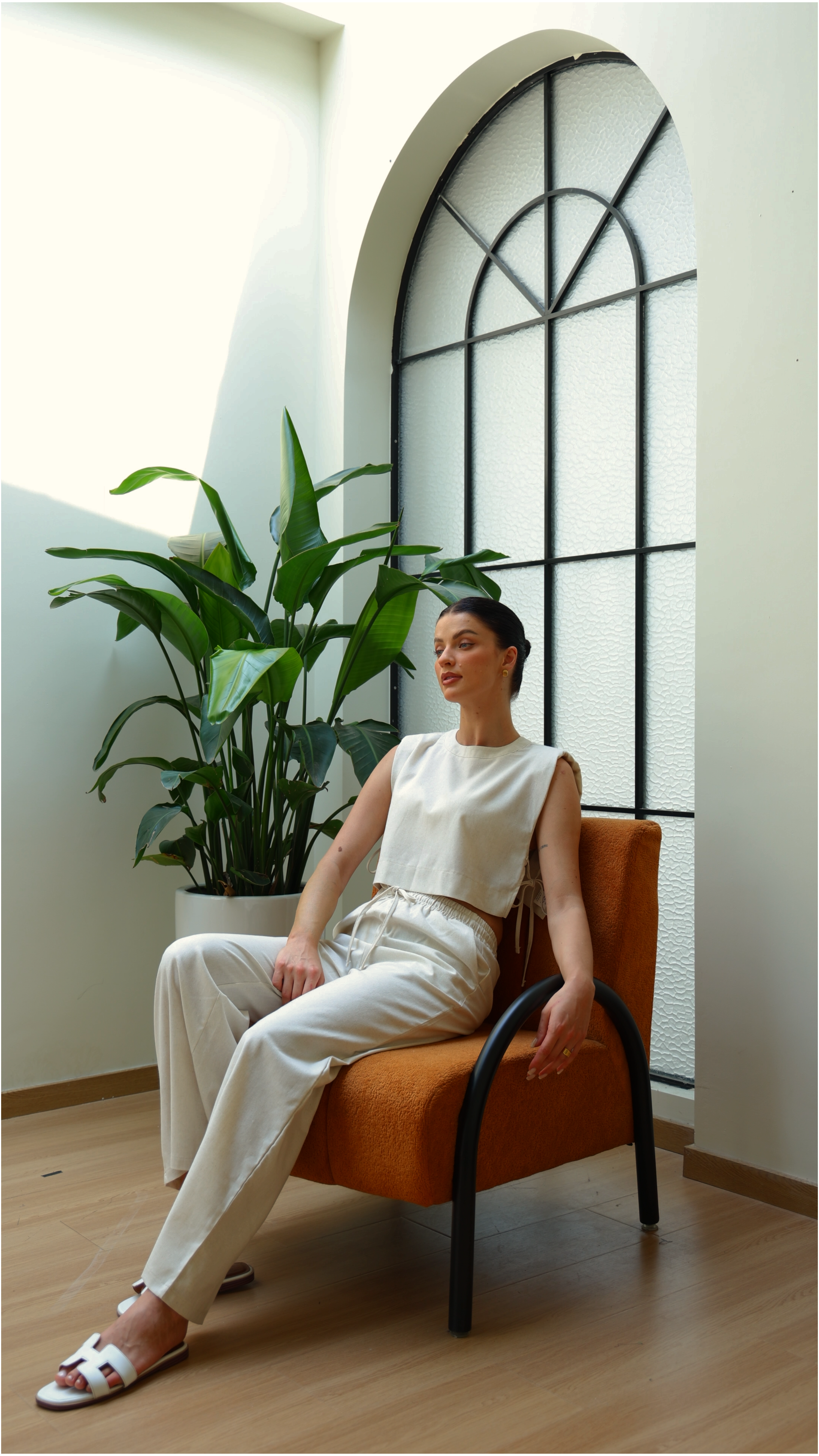 Beige Chic Casual Crop Top and Wide Leg Pants