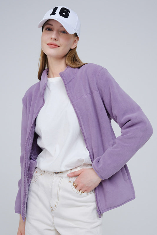 Fleecejacke Damen weich warm Reißverschluss Taschen modisch
