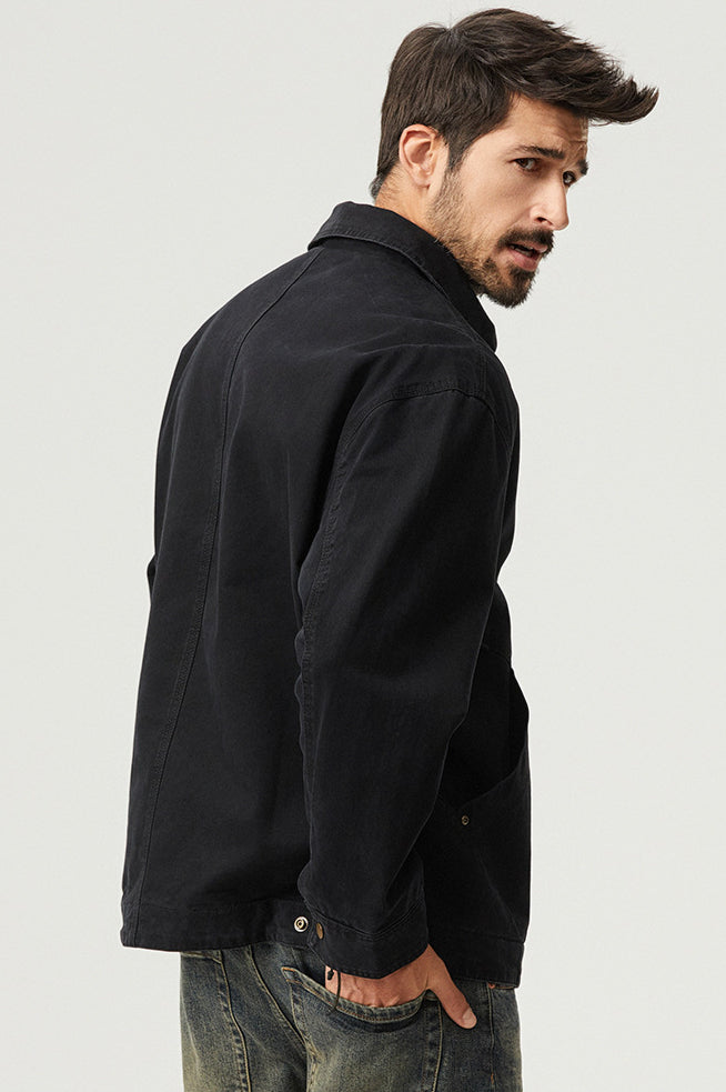 Herren Canvas Jacke lässig robust Reißverschluss praktische Taschen vielseitig