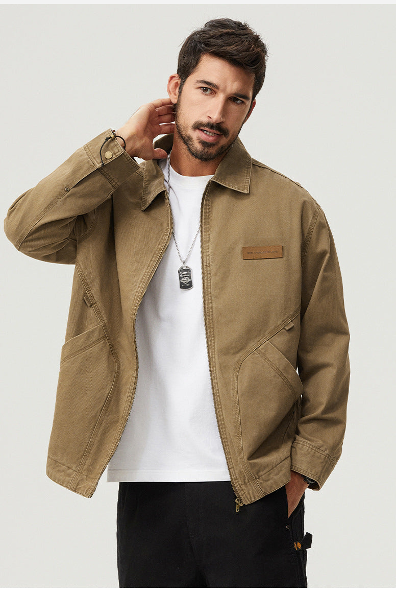 Herren Canvas Jacke lässig robust Reißverschluss praktische Taschen vielseitig