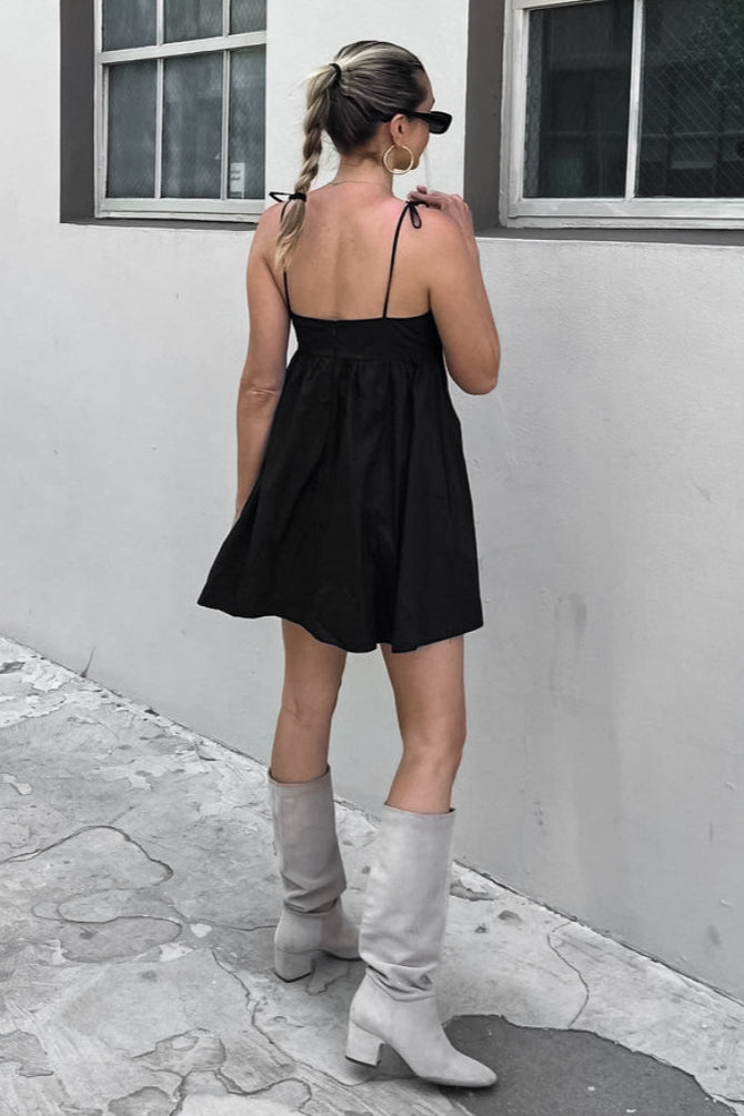 Noir Muse Bow-Tied Mini Dress