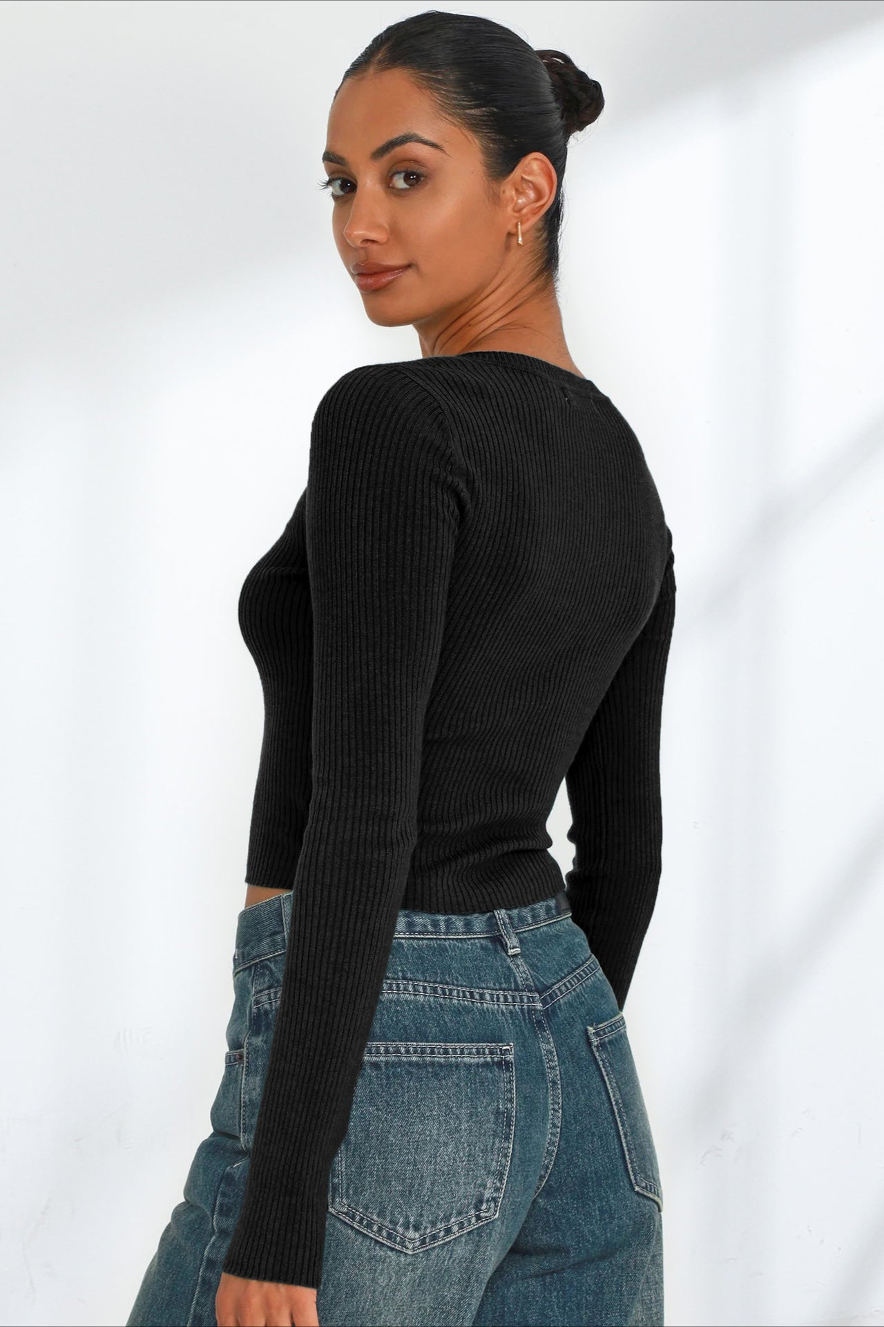 Elegantes Langarm-Strickshirt mit V-Ausschnitt