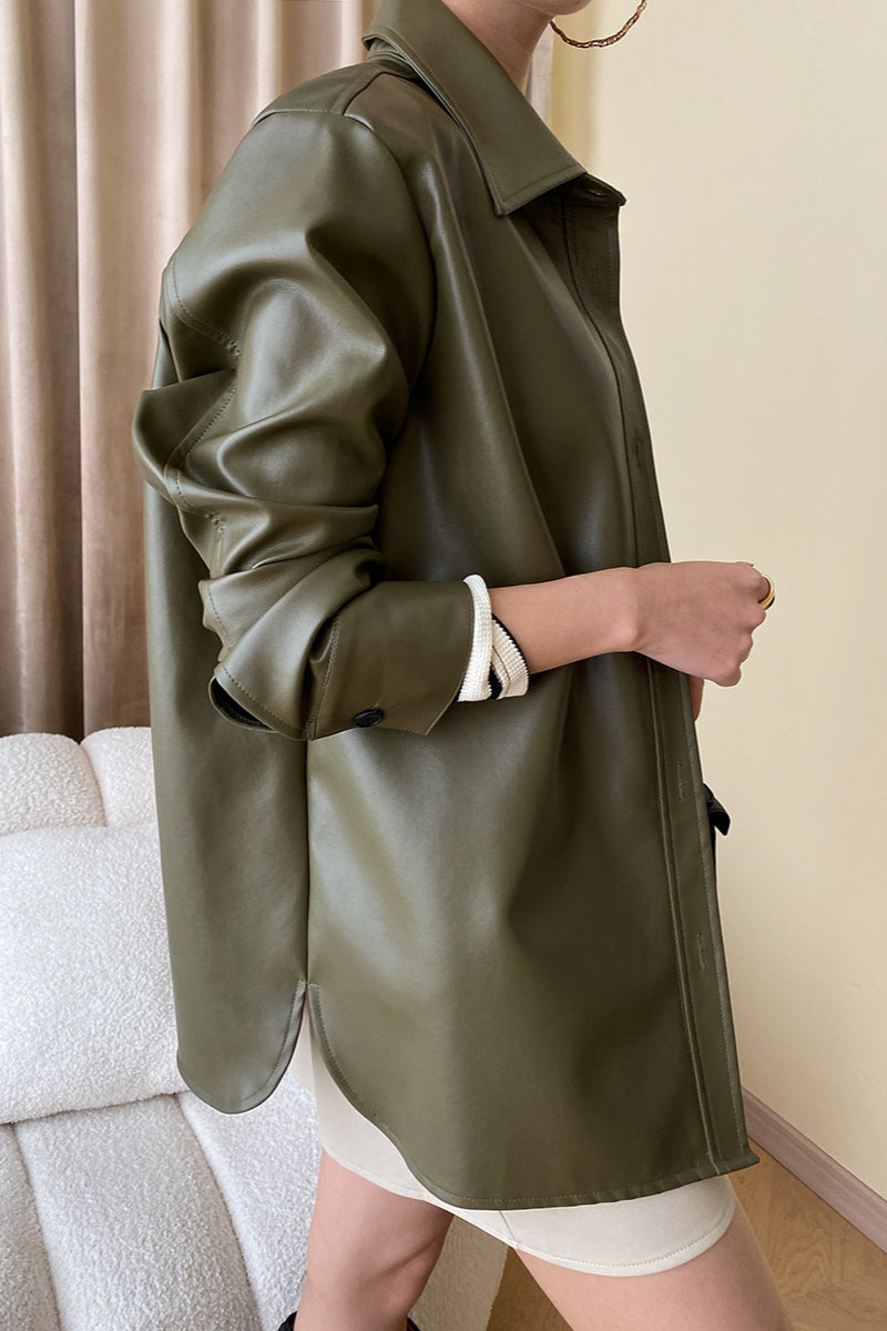 Modern Silhouette Sleek Faux Leather Jacket