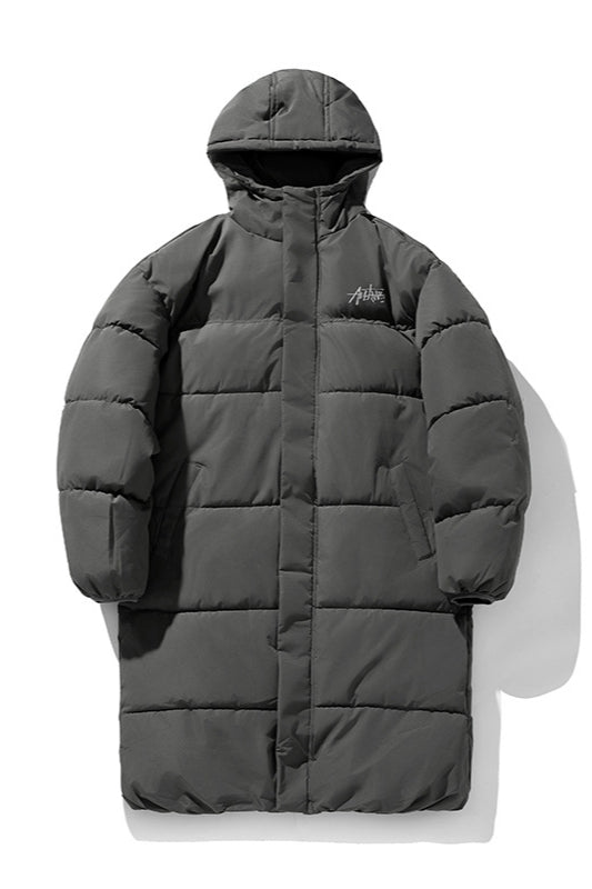 Warme, lange Daunenjacke mit Kapuze für den Winter