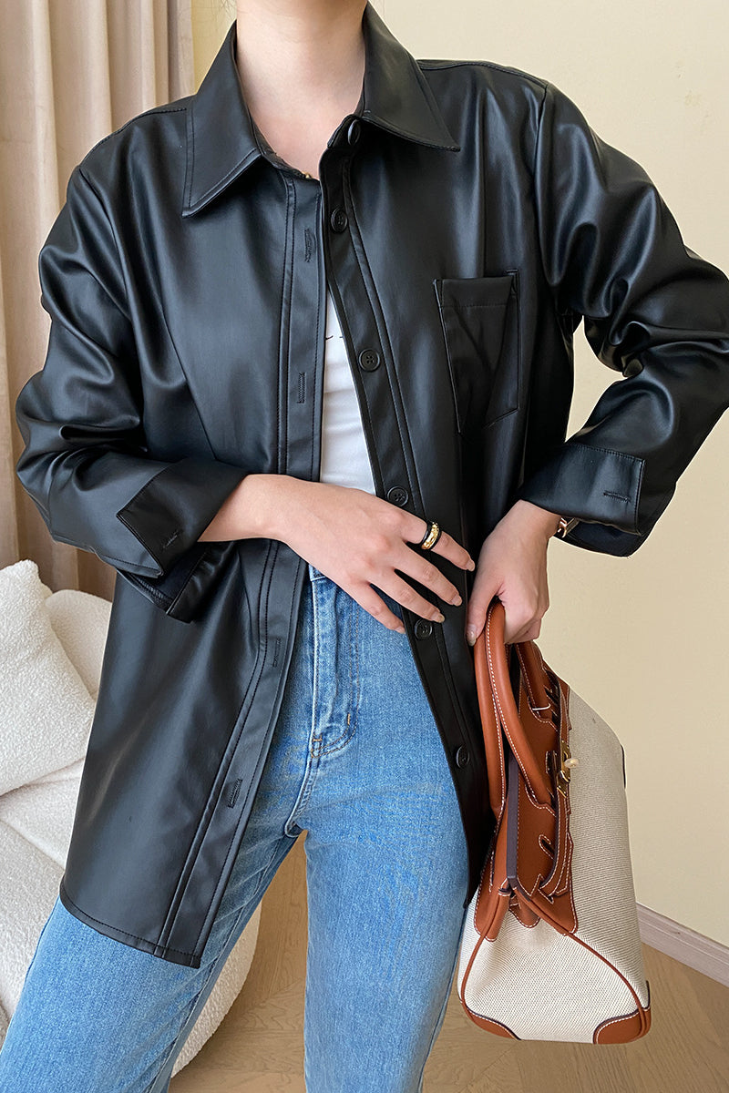 Modern Silhouette Sleek Faux Leather Jacket
