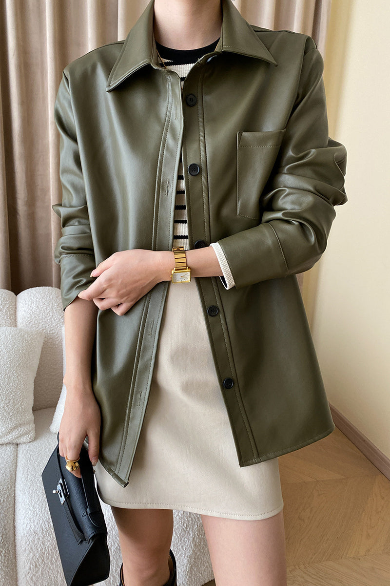 Modern Silhouette Sleek Faux Leather Jacket