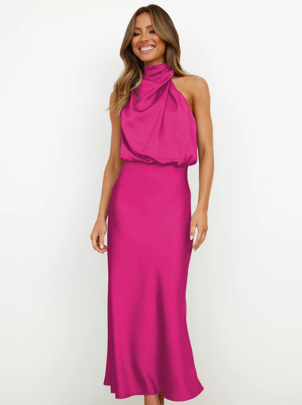 Abendkleid Damen Lang - Satin Neckholder Kleid Elegantes Cocktailkleid für Partys