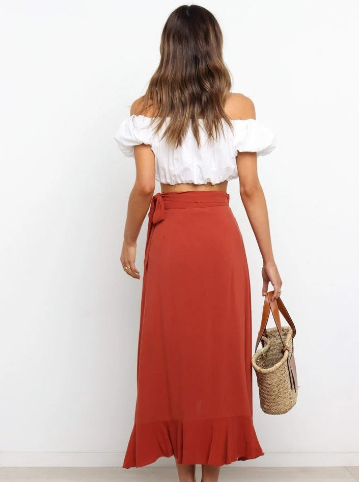 Asymmetrischer Elegantes roter langer Rock