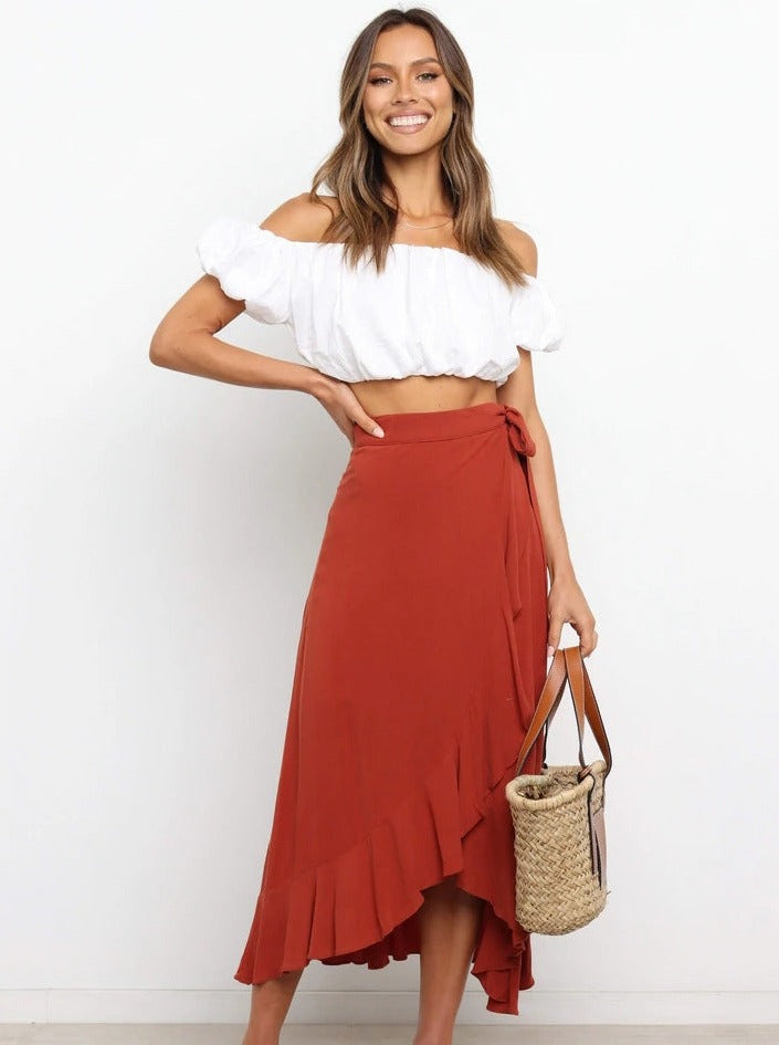 Asymmetrischer Elegantes roter langer Rock