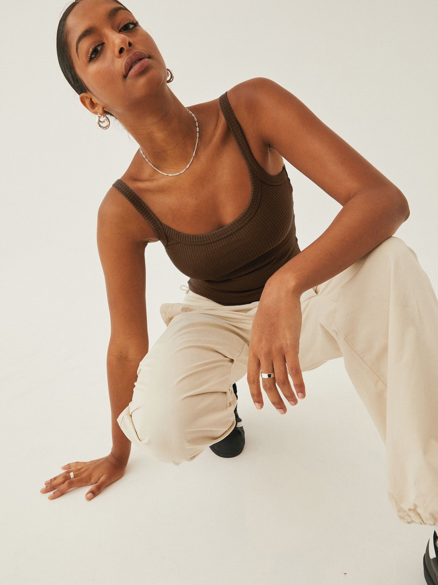 Dunkelbraunes Elegantes gestricktes Camisole-Oberteil ohne Ärmel