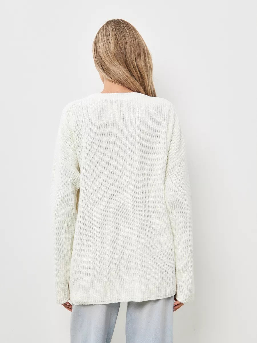 Pullover Damen Oversize - Strickpullover mit Rundhalsausschnitt