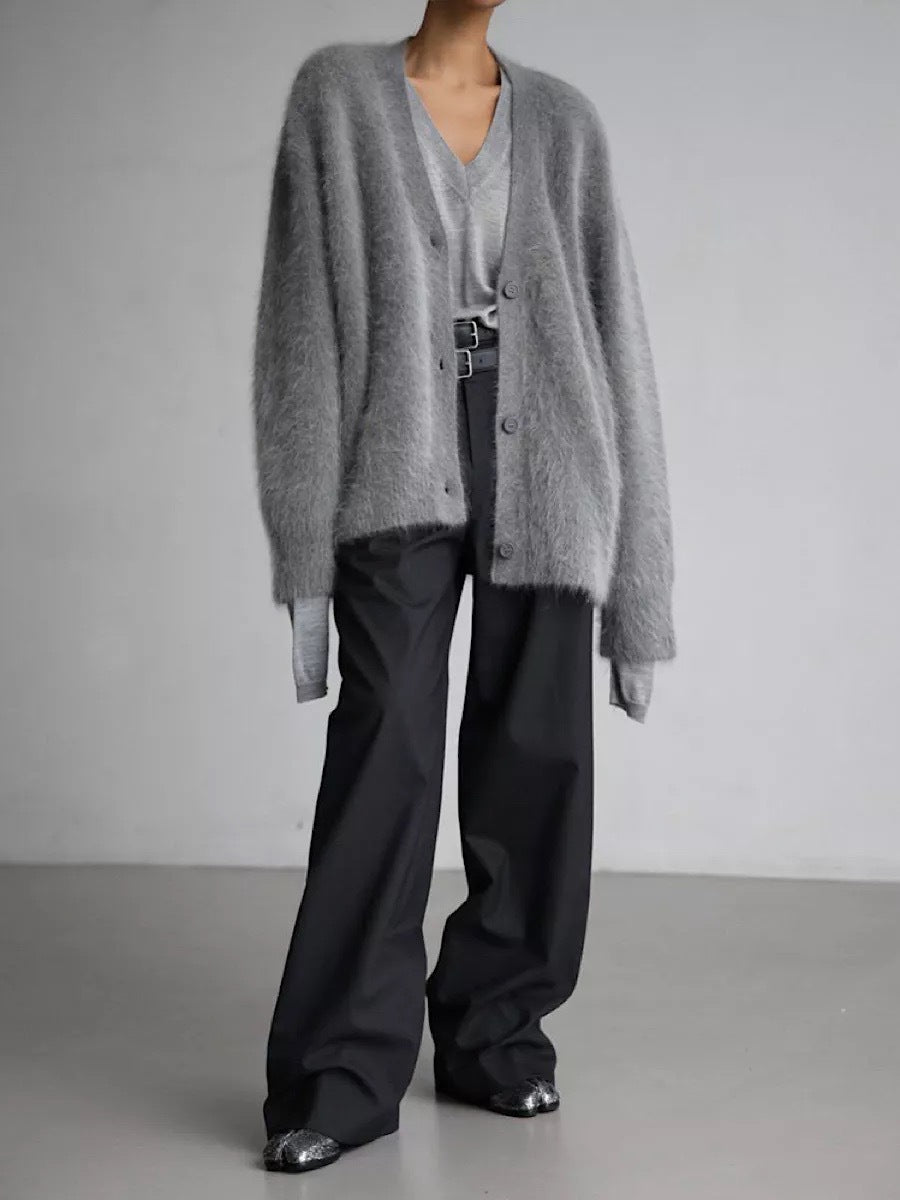 Mohair Cardigan Damen - Weiche Strickjacke mit Knöpfen und V-Ausschnitt
