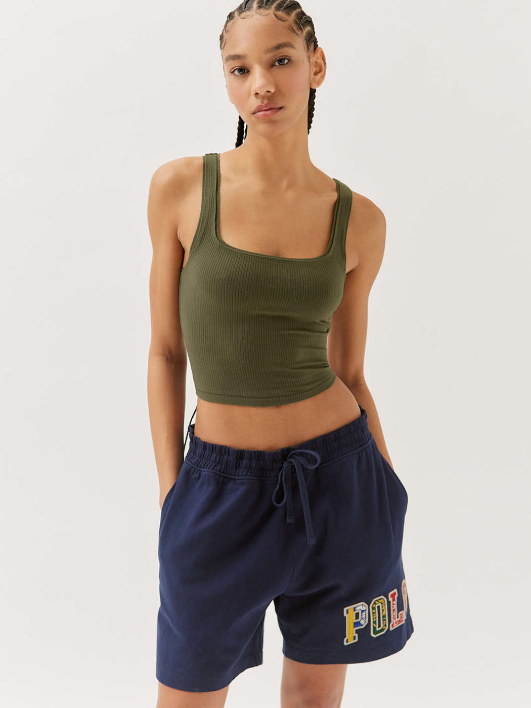 Grünes, Elegantes, figurbetontes Strick-Crop-Top
