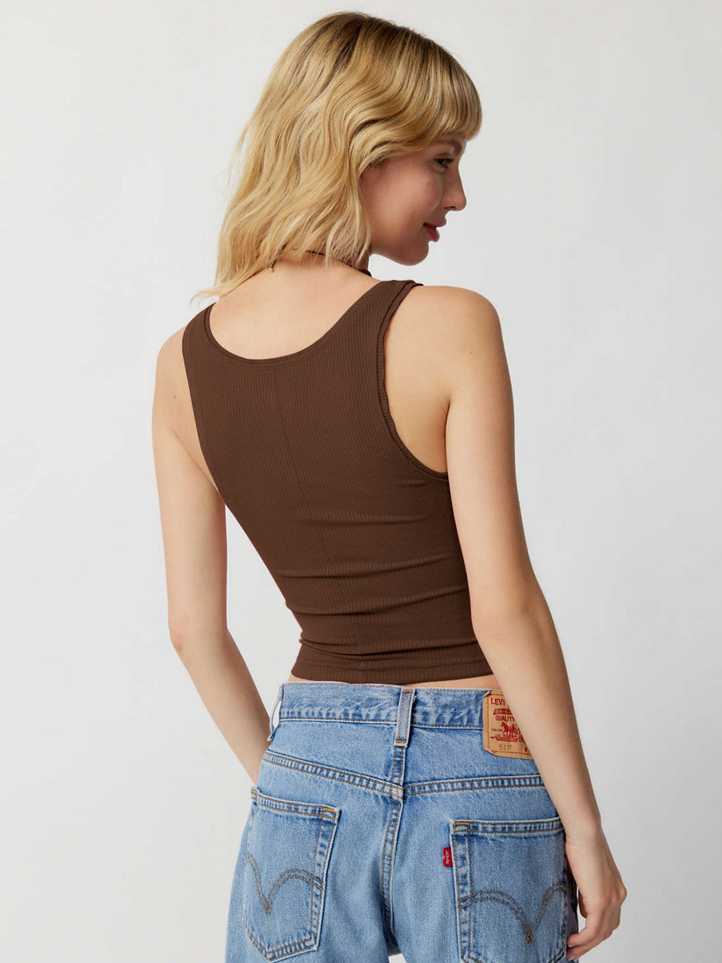 Braunes, gestricktes, Elegantes, figurbetontes Crop-Top