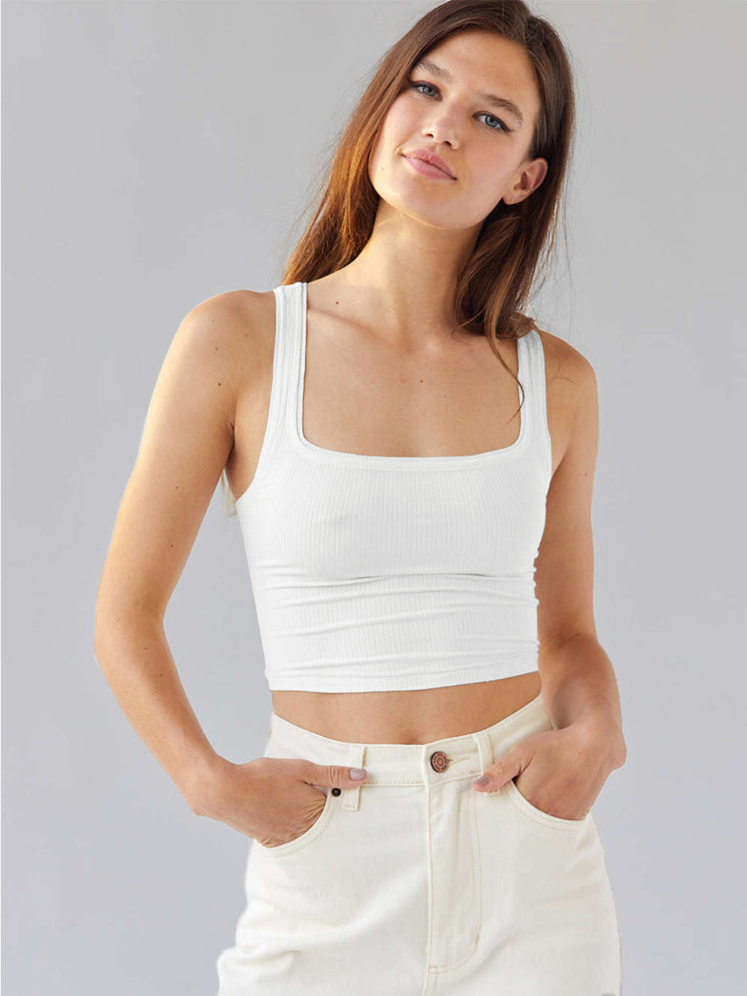 Weißes ärmelloses Tanktop mit eckigem Ausschnitt