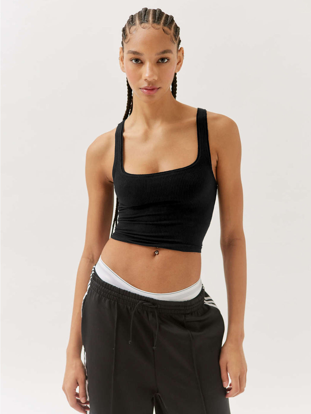 Schwarzes, Elegantes, figurbetontes Strick-Crop-Top