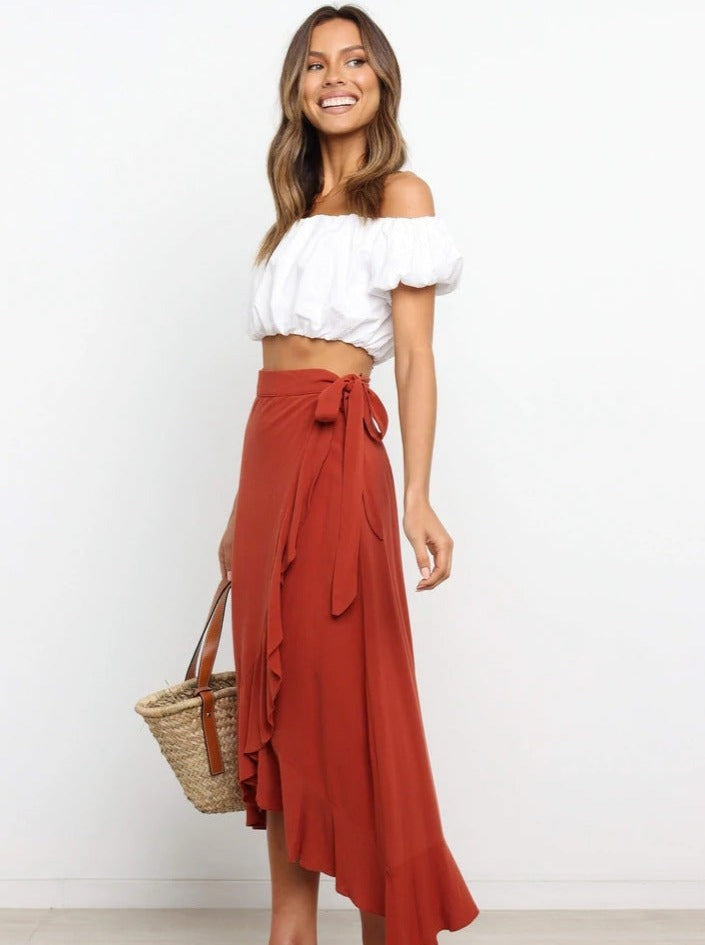 Asymmetrischer Elegantes roter langer Rock