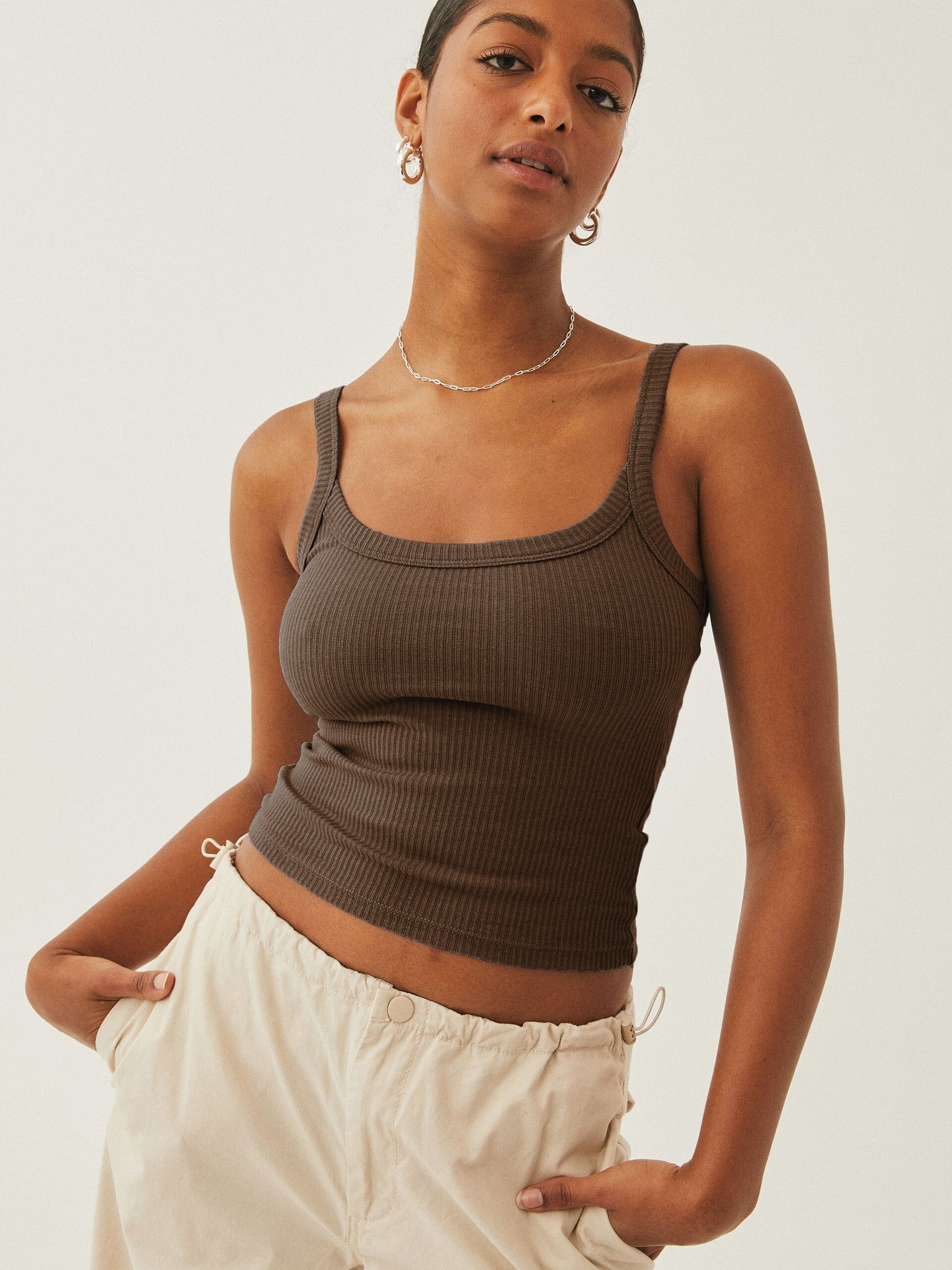 Dunkelbraunes Elegantes gestricktes Camisole-Oberteil ohne Ärmel