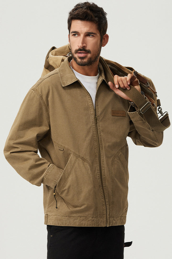 Herren Canvas Jacke lässig robust Reißverschluss praktische Taschen vielseitig