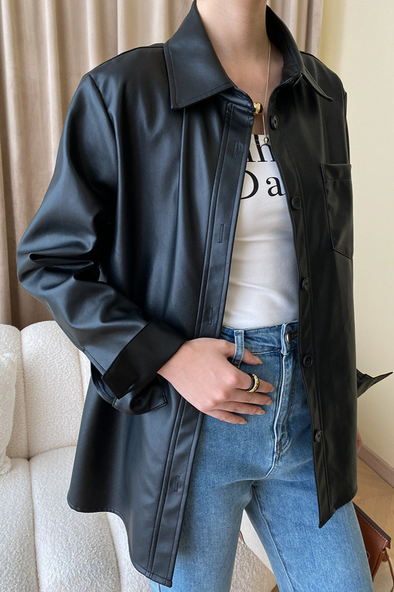 Modern Silhouette Sleek Faux Leather Jacket