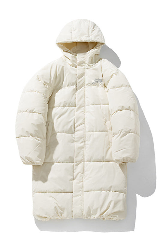Warme, lange Daunenjacke mit Kapuze für den Winter