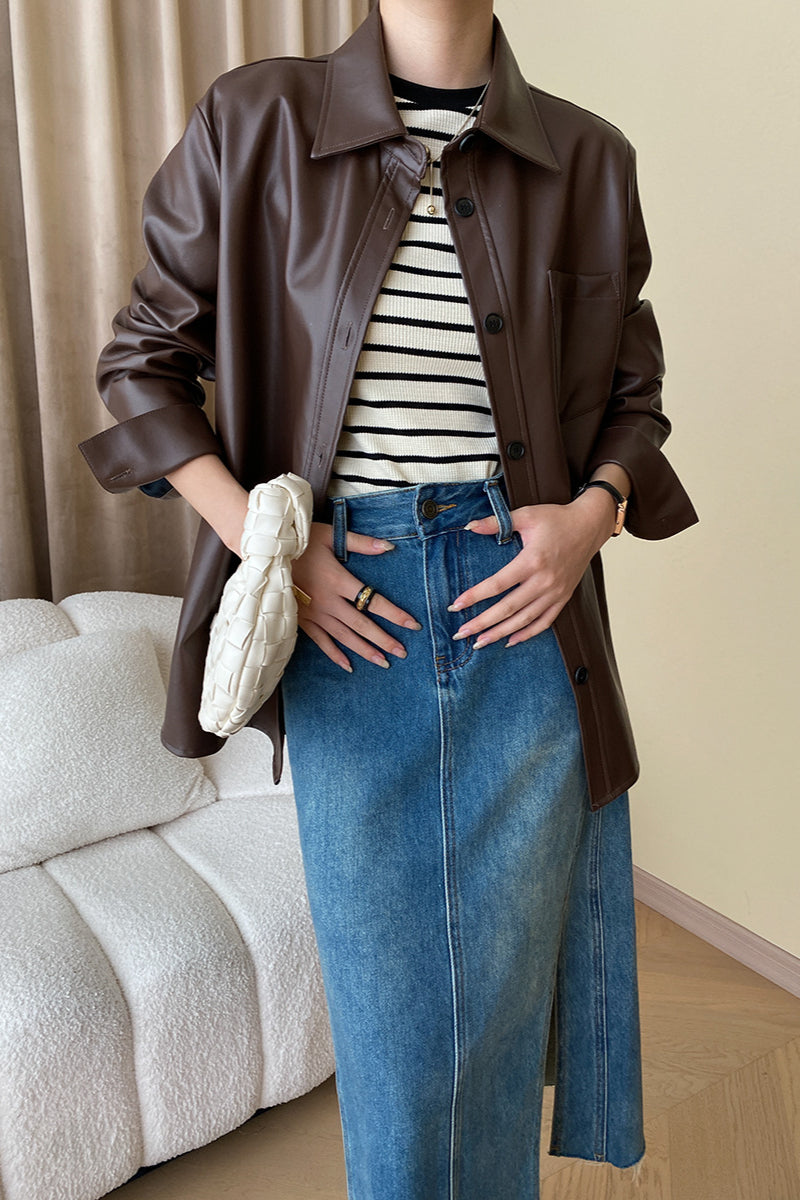 Modern Silhouette Sleek Faux Leather Jacket