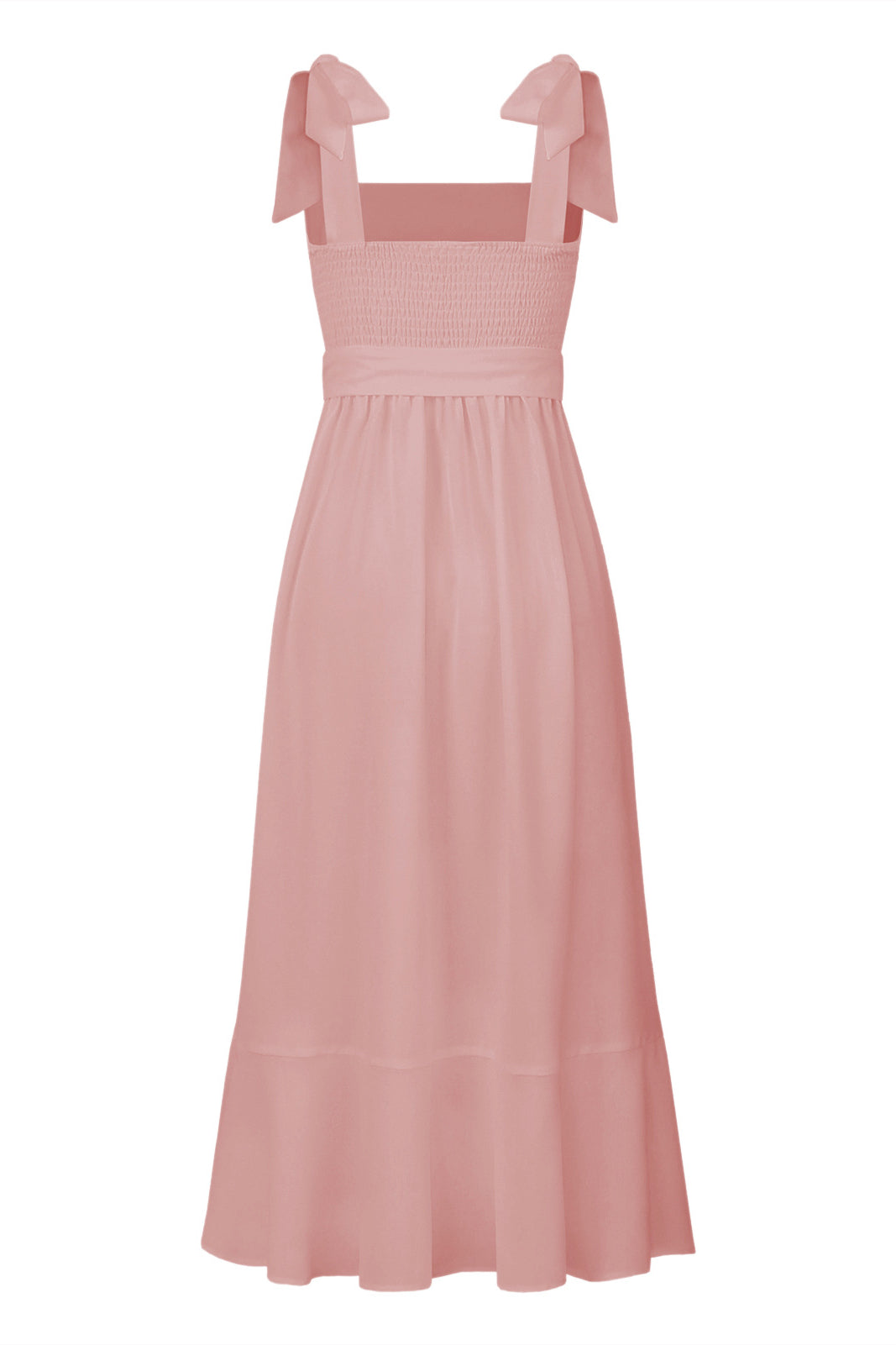 Hellgrünes, altrosa High-End-Kleid mit eckigem Ausschnitt und Schlitz