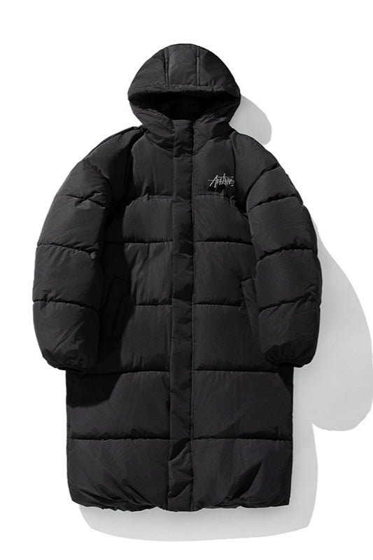 Warme, lange Daunenjacke mit Kapuze für den Winter
