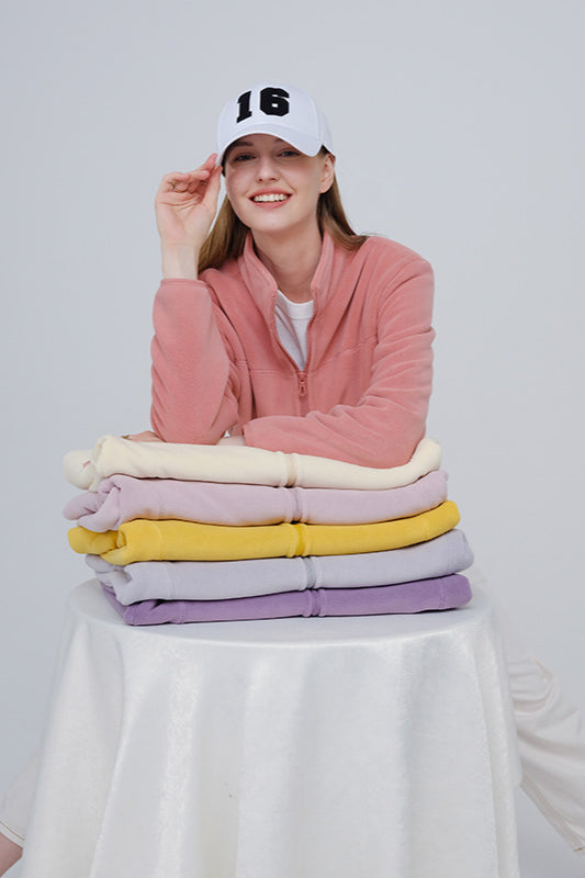 Fleecejacke Damen weich warm Reißverschluss Taschen modisch