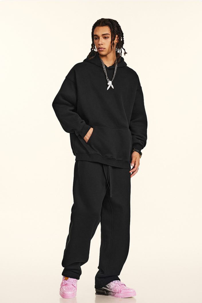 Solid Color Relaxed Casual Thickened Cozy Hoodie and Sweatpants Set