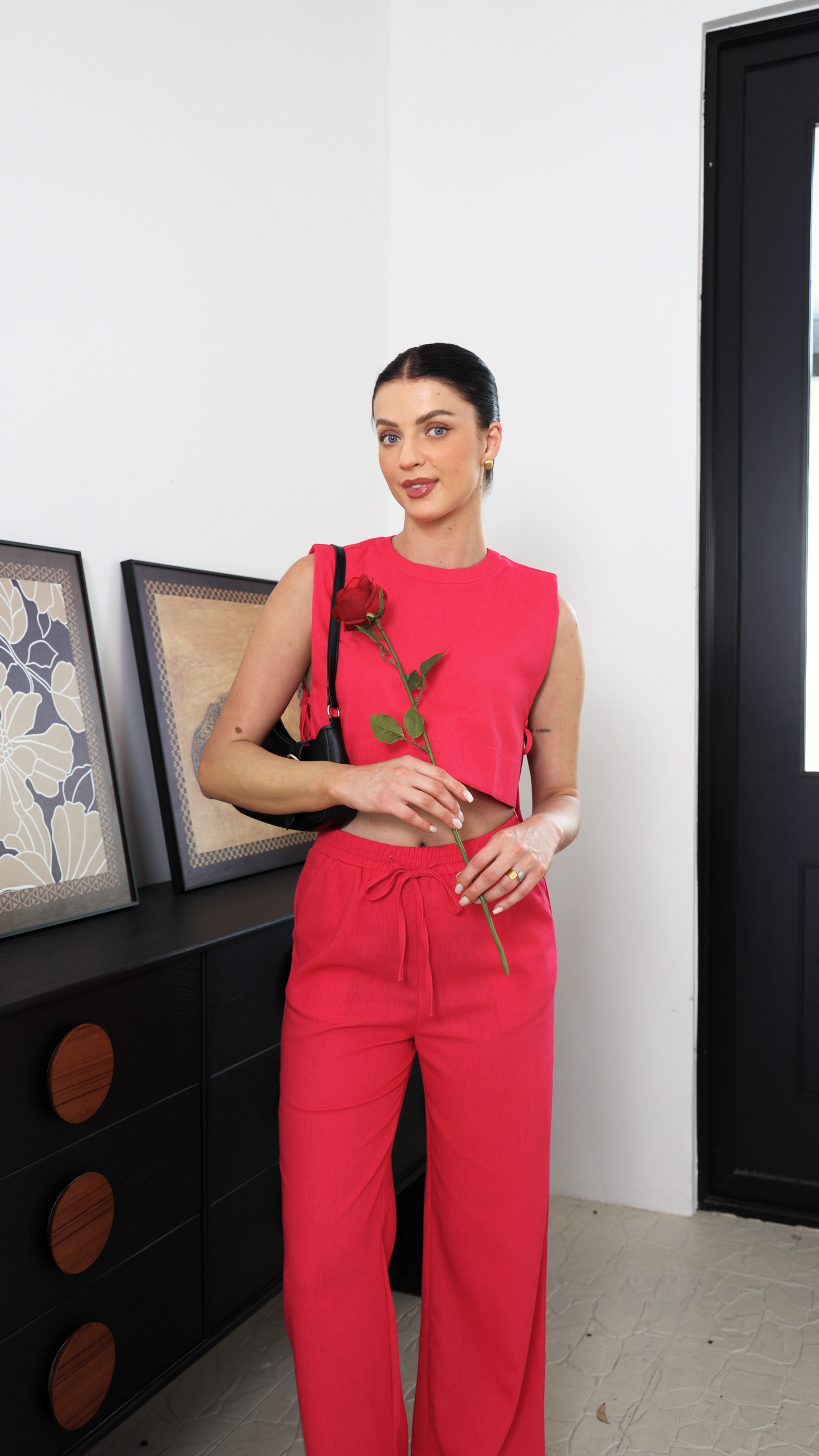 Red Chic Casual Crop Top and Wide Leg Pants (Copy)