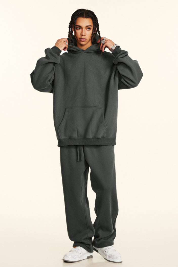 Solid Color Relaxed Casual Thickened Cozy Hoodie and Sweatpants Set