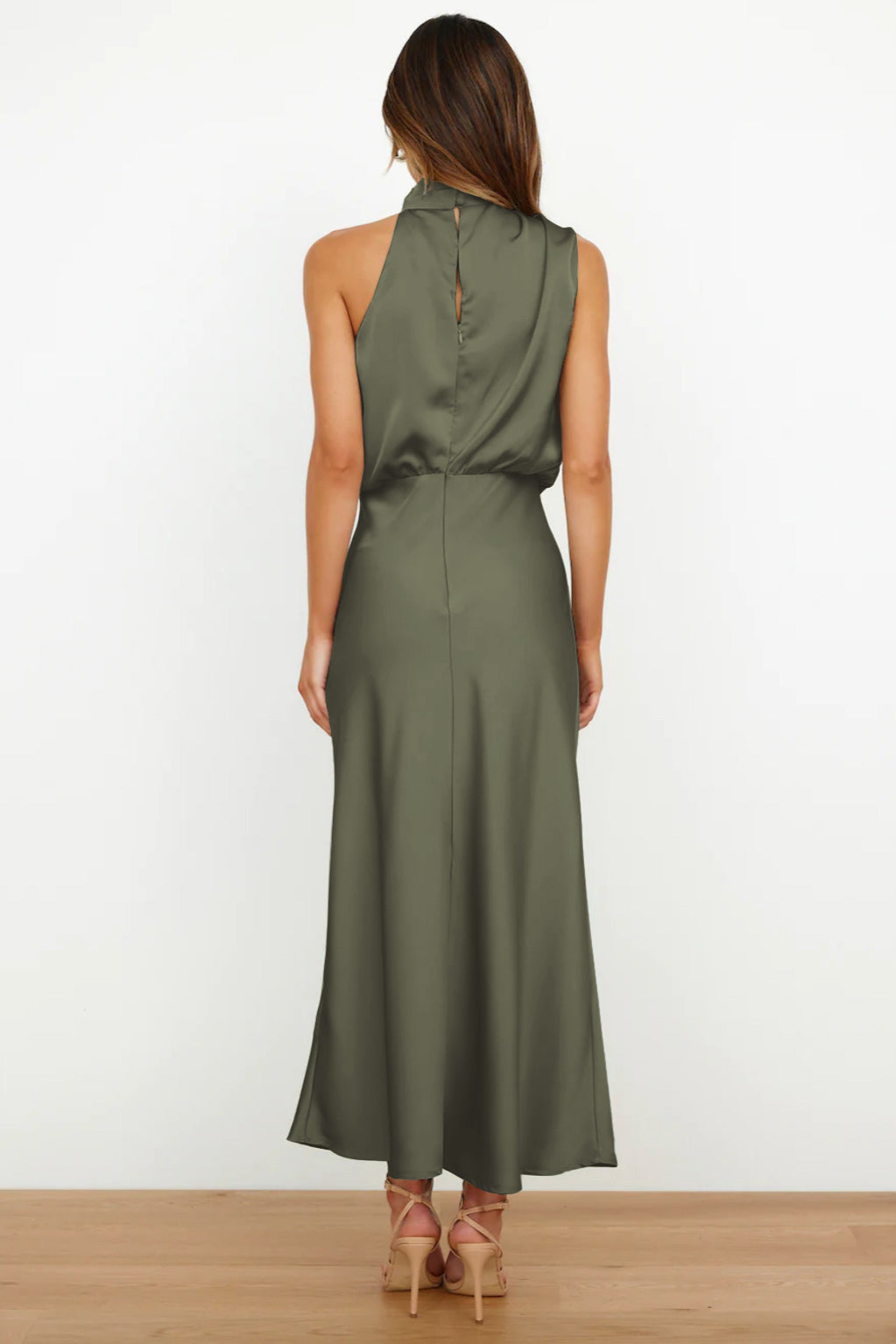 Elegant Green Halter Neck Dress