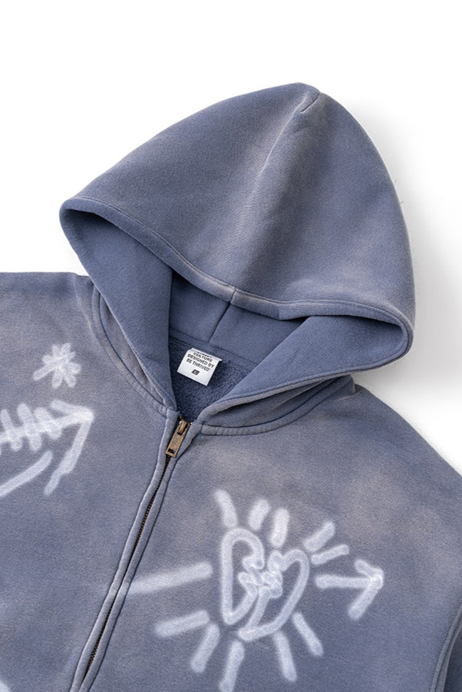 Kapuzenpullover mit Reißverschluss im Urban-Style mit Graffiti-Art-Motiv für Herren 