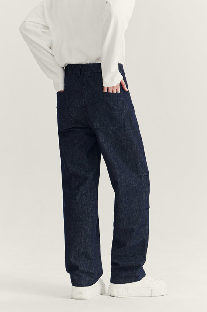 Denim-Cargohose mit weitem Bein