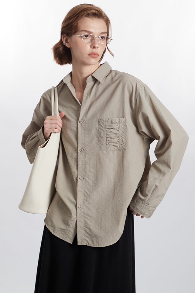 Beiges Oversized Button-Down-Hemd für Damen