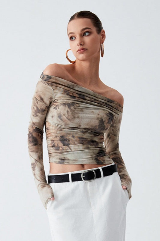 Abstrakte Off-Shoulder-Bluse für Damen