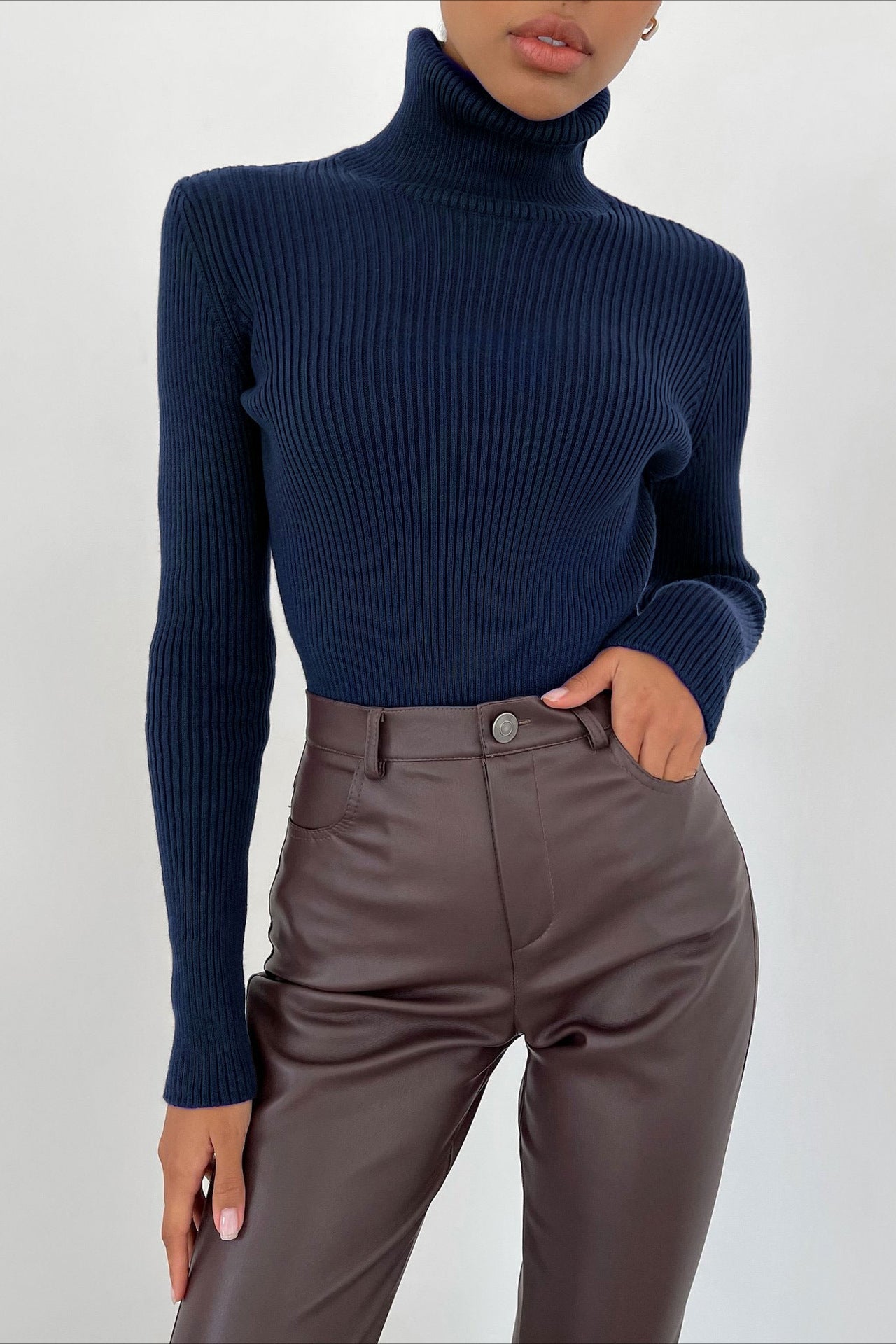 Eterna Contour Ribbed Turtleneck Sweater