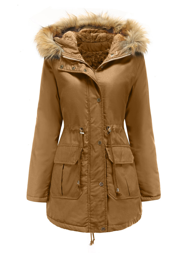 Damen Parka Mit Flauschfutter Und Fellkapuze – Warme Winterjacke Mit Taillenzug