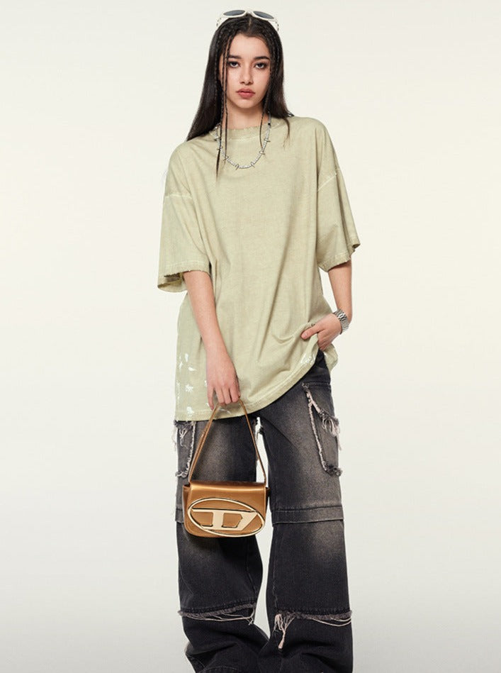 Splashed Ink Printed Short Sleeved Loose Shirt