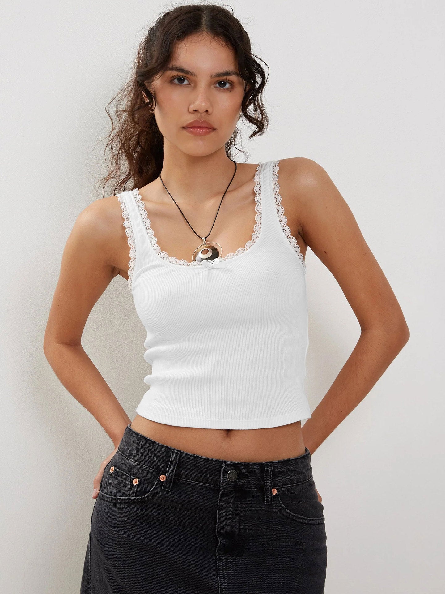 White Tank Lace Sleeveless Crop Top