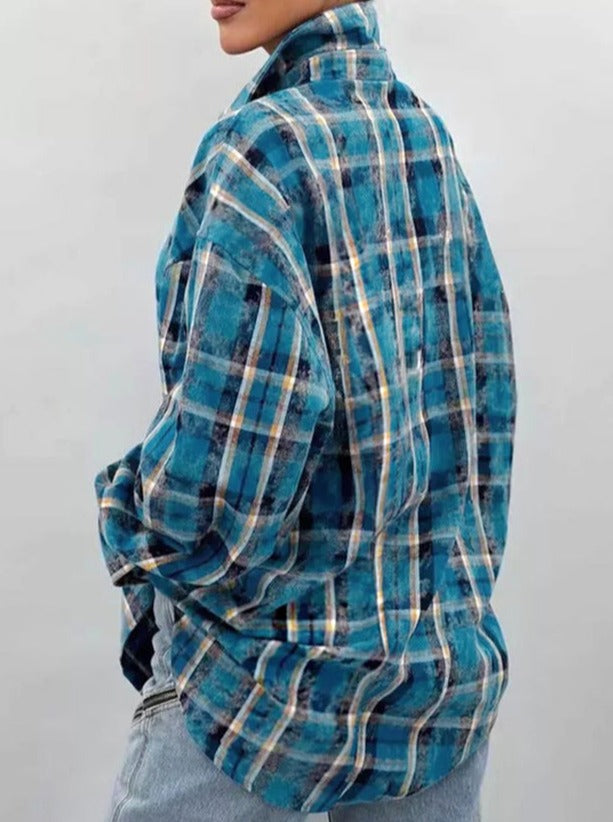 Blue Plaid Long Sleeve Loose Shirt