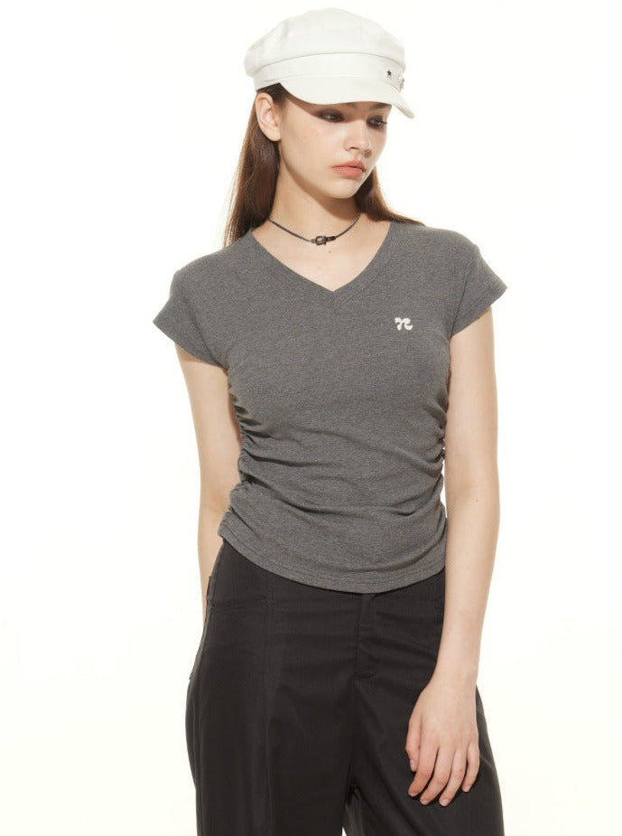 Dark Gray Basic V-Neck Slim Top