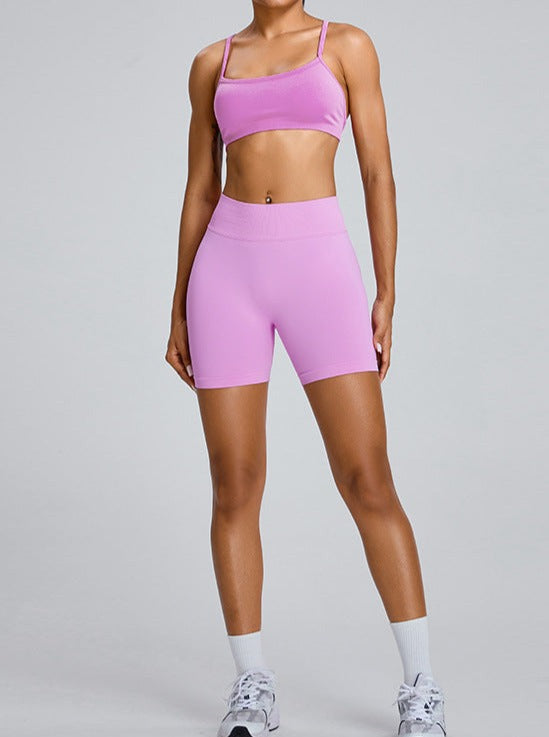 Rosa nahtlose Po-Lifting-Sportshorts mit hoher Taille 