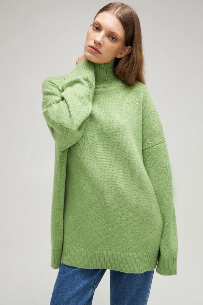 Oversize-Strickpullover Damen Rollkragen Langarm weiche Baumwolle